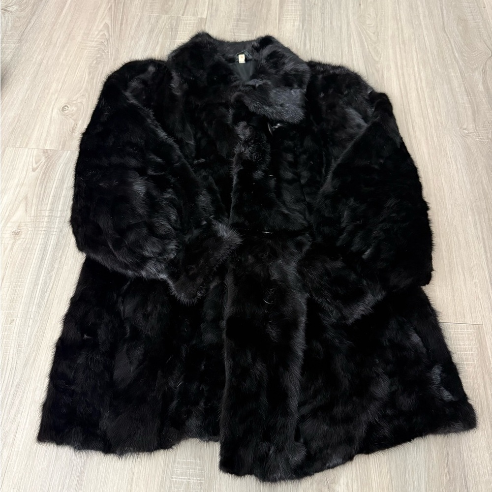 black genuine rabbit fur coat